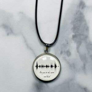 NEW Love You To The Moon Soundwave Steel Necklace 1.18in Black 20in Cord Modern